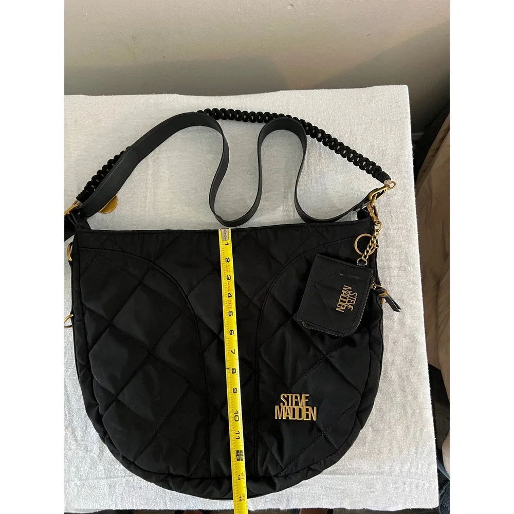 Steve Madden Black Quilted Nylon Crossbody Hobo Bag